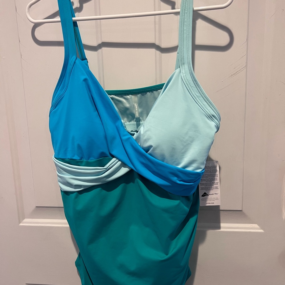 Lands' End Teal-Trim Aqua One-Piece Swimsuit